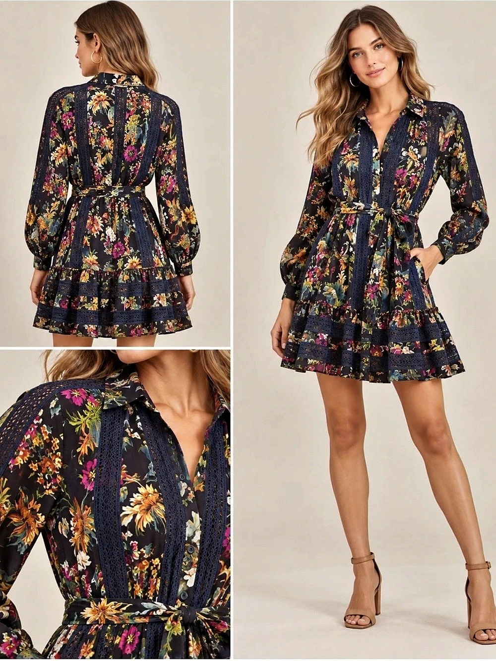 Floral Mini Dress in Black & Multicolor Like New